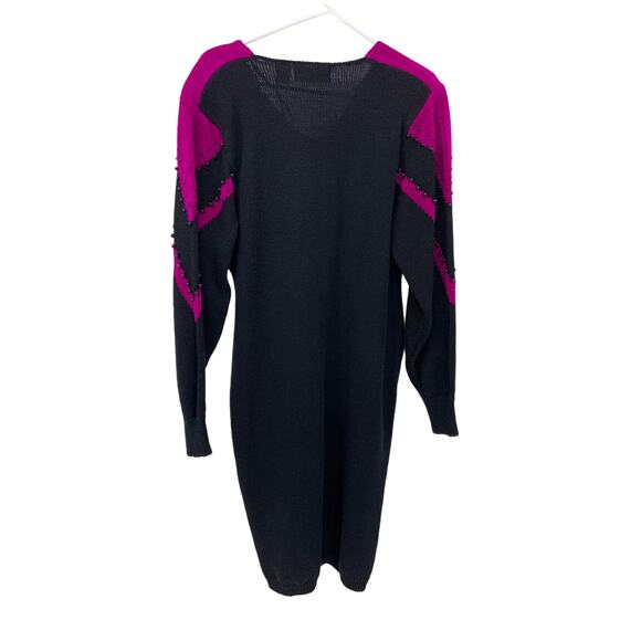 Betsy Lauren Knit Sweater Bodycon Dress Black Purple Dolman Long Sleeve Size L - Picture 4 of 4